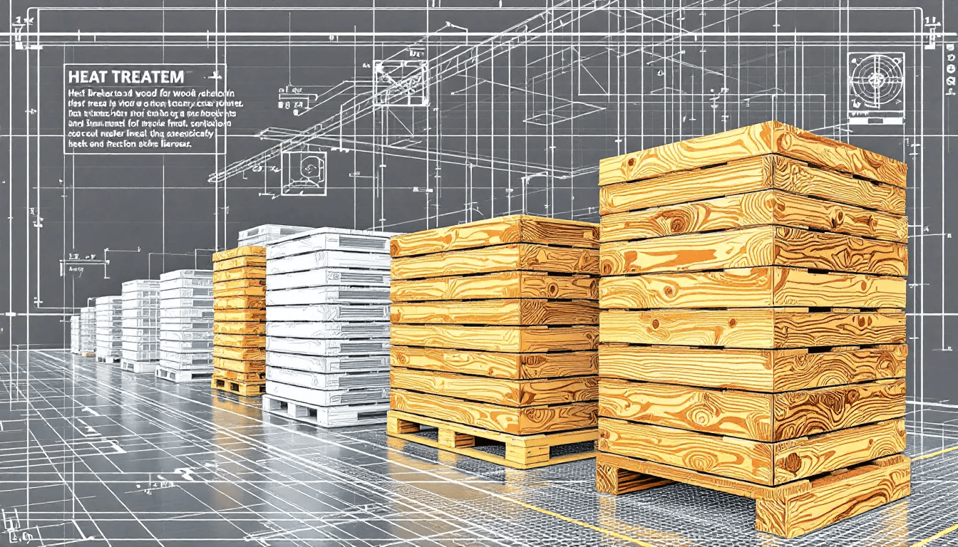 An assortment of heat treated wood pallets stacked neatly.